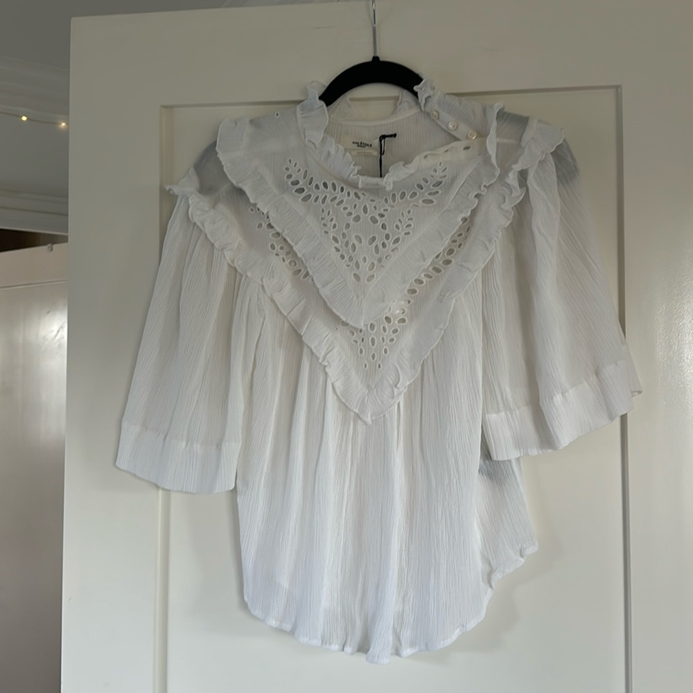 Isabel Marant White Eyelet Ruffle Blouse